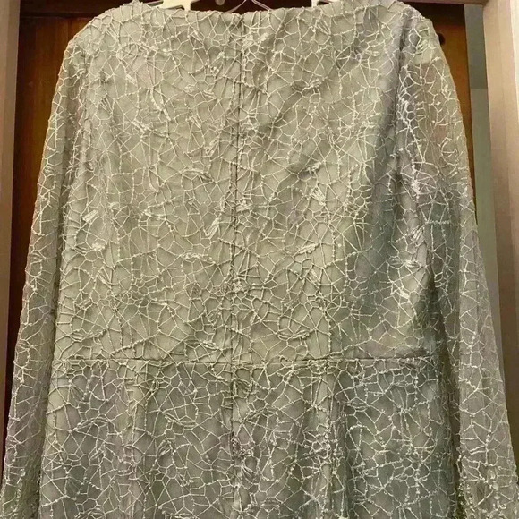 Mac Duggal Long Sleeve V Neck Midi Dress in Platinum 12408 Size 14 NWT - Picture 8 of 14